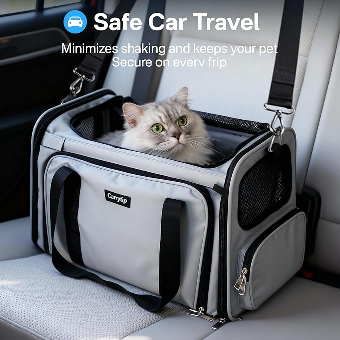 Cat Carrier Soft for Travel & Vet Visits, Expandable Soft Pet Carrier for Cats Up to 15 lbs, Breathable & Cozy Cat Bag Carrier, Airline Approved Portable Pet Travel Carrier, Black