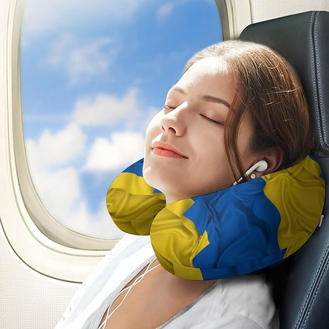 Men’s Comfort U-Shaped Neck Pillow Memory Foam Travel, Flag of Ukraine Ukrainian Waving U-Shape, Breathable Car Airplane Support
