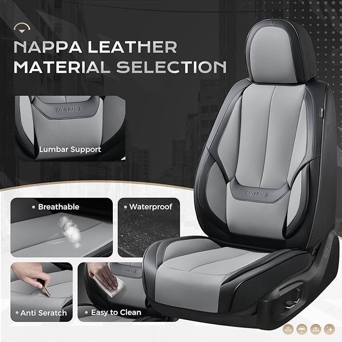 Coverado Seat Covers, Car Seat Covers Front Seats, Car Seat Cover, Car Seat Protector Waterproof, Car Seat Cushion Nappa Leather, Seat Covers Carseat Cover Universal Fit for Most Cars