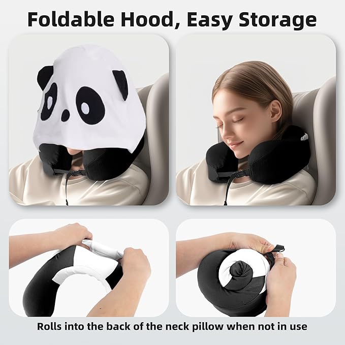 Privacy-Friendly Hooded Travel Pillow for Kids & Adults, Sensory-Friendly, Memory Foam Neck Support for Airplane, Car & Train, Breathable Fabric, Portable, Ultimate Comfort