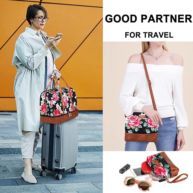 IBFUN Weekender Bags for Women, 21" Weekender Travel Bag, Travel Duffle Bag with Shoe Compartment Carry on Overnight Duffel Bag for Weekend Travel Business Trip, 3PCS