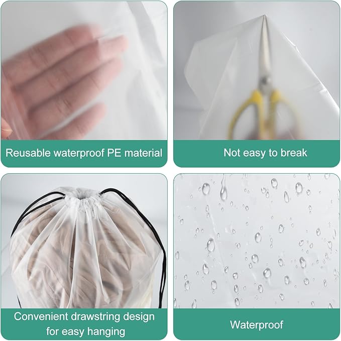 32 Pcs Shoe Bags for Travel，PLULON 15.7" x 11.8" Clear Drawstring Storage Plastic Bags Shoes Organizer for Packing Waterproof Dustproof Women Men Portable Travel Essentials