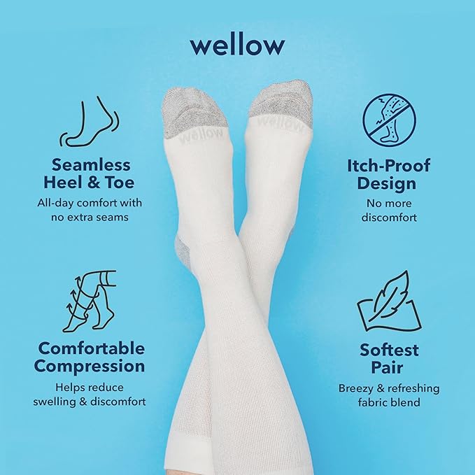 Wellow Premium Socks (Compression Socks - Regular) for Men & Women, Made with Viscose from Bamboo, Knee High, 18-25 mmHg