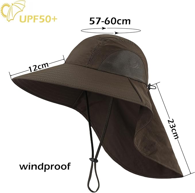 LLmoway Wide Brim Sun Hat with Neck Flap for Men Women Summer Outdoor UV Protection Breathable Fishing Hats with Strap