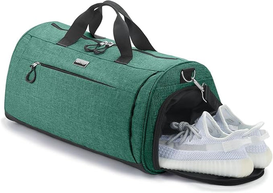 TOPDesign Gym Bag for Women & Men, Unisex Duffel Bag with Shoe Compartment & Wet Pocket for Travel Sports Gym (L Textured Green)