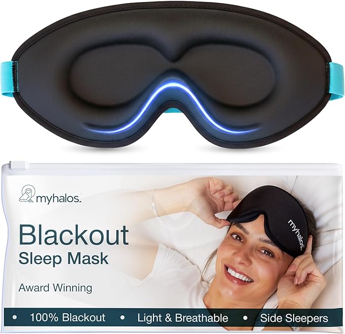 MyHalos® Sleep Mask - Eye Masks for Sleep - 100% Blackout Sleeping Mask for Women, Men & Side Sleepers - 3D Sleeping Eye Mask for Zero Pressure - Award Winning Design, Eyelash Friendly & Breathable