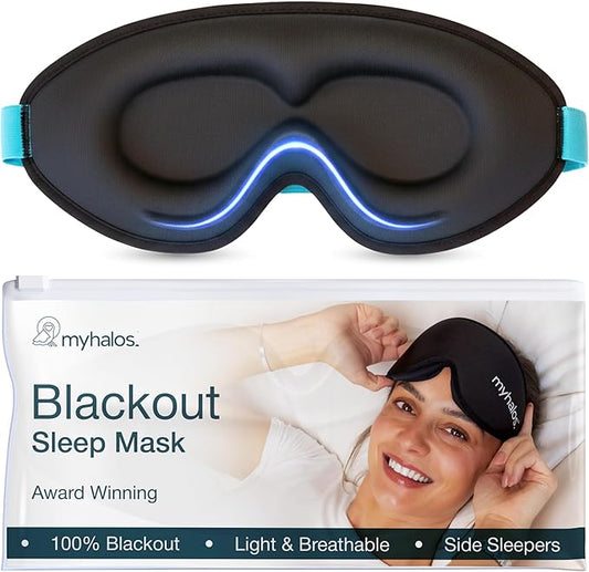 MyHalos® Sleep Mask - Eye Masks for Sleep - 100% Blackout Sleeping Mask for Women, Men & Side Sleepers - 3D Sleeping Eye Mask for Zero Pressure - Award Winning Design, Eyelash Friendly & Breathable