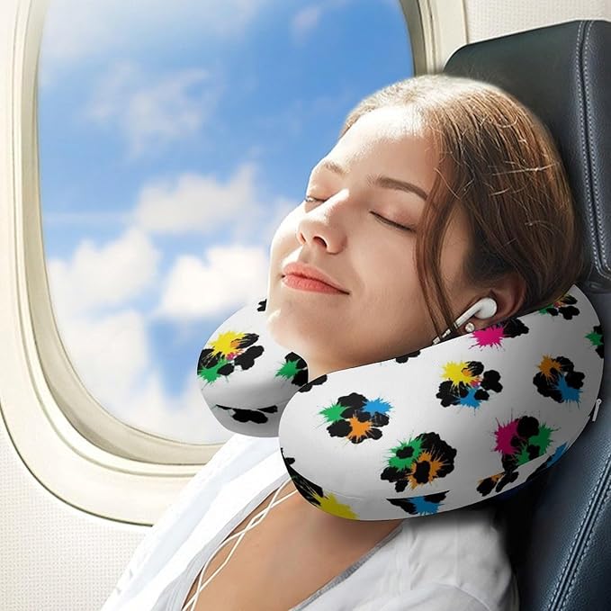 Soft Polyester Travel Neck Pillow, Rainbow Cheetah Leopard Print U-Shaped, Cervical Support Compact for Bus Airplane Rest, Machine Washable Breathable Design