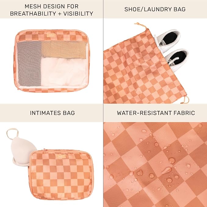 Jadyn Packing Cubes for Travel, 6-Piece Large Packing Cube Organizer Set for Suitcase, Duffel Bag, Luggage, Multiple Sizes Travel Essentials (Terracotta Check)