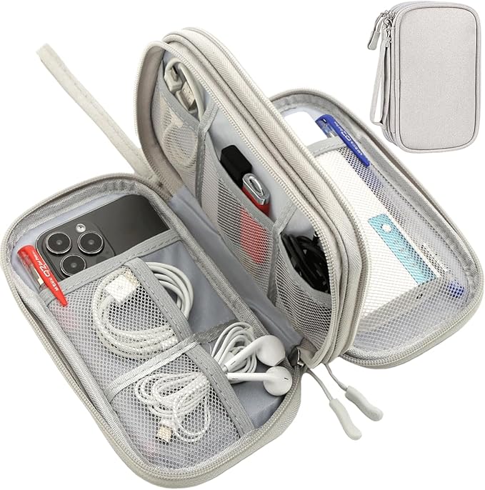 Electronic Organizer Travel Cable Accessories Case, Organizer Bag, Accessories Pouch for USB, Cord, Charger, Phone, Power Bank, Earphone (Light Grey, Medium)