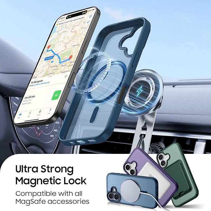 Ntwinro Magnetic for iPhone 16 Plus Case (Compatible with MagSafe) with Detachable Wallet & Card Holder for 3 Cards [RFID Blocking] Military Grade Protective Slim Phone Cover, Deep Blue