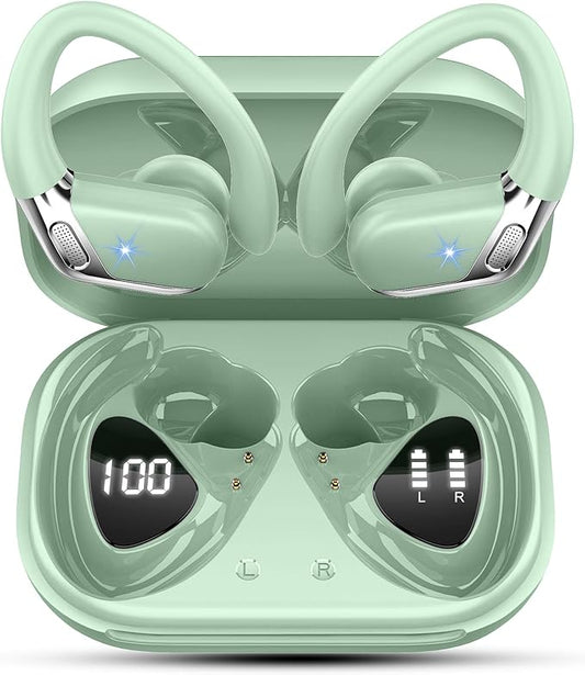 Wireless Earbud, Bluetooth 5.4 Headphones IP7 Waterproof for Sport, 50H Running Wireless Earphones with ENC Noise Cancelling Mic, Deep Bass Over Ear bud with Earhooks for Android, iOS, Workout, Gym