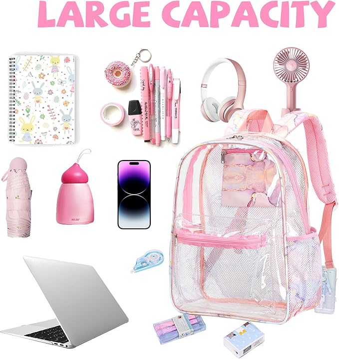 CAMTOP Clear Backpack Heavy Duty Transparent Bag See Through BookBag for Student School Work Festival Sport Travel (Z-Pinck)