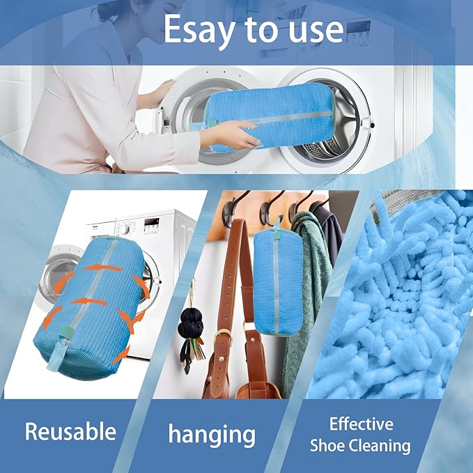 Shoe Washing Machine Bag,Laundry Shoe Bag for Sneaker,Tennis Shoes,Washer and Dryer,Reusable Cleaning Bag for Sock, Delicates,Gym Shoes (Blue 2pcs)