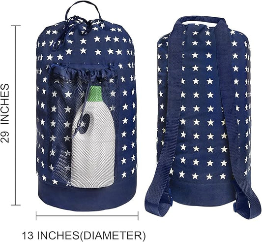 Dalykate Backpack Laundry Bag, Laundry Backpack with Shoulder Straps and Mesh Pocket Durable Nylon Clothes Hamper Bag with Drawstring Closure for College, Travel, Laundromat, Apartment