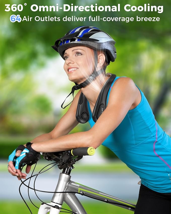 Bladeless Neck Fan, 5000mAh Rechargeable Battery Powered, 3 Speeds, Angle Adjustable, Hand-free Portable Neck Fan for Both Outdoor & Indoor Use, UL Certified, Black