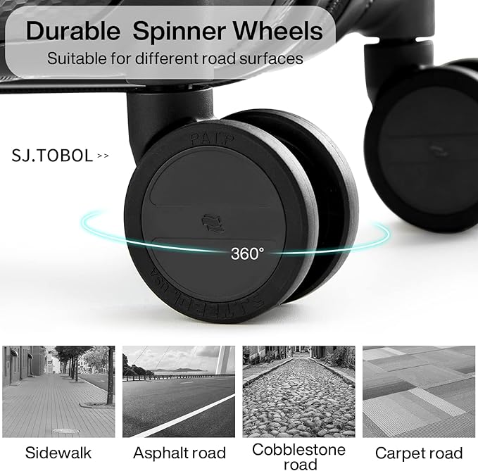 Hanke 24 Inch Luggage Suitcases With Spinner Wheels Lightweight PC Hard Shell Rolling Suitcase With Travel Lock,Checked-Medium 24-Inch(Jet Black)