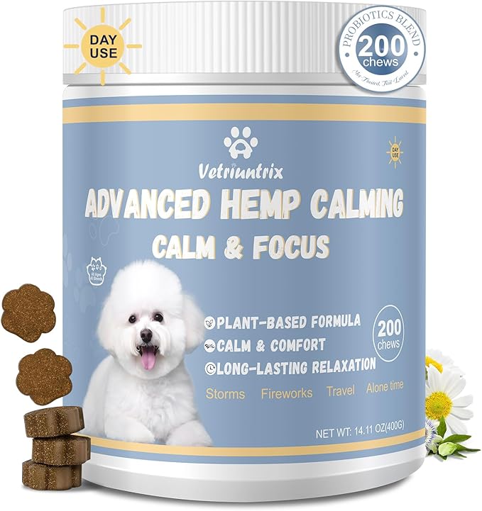 Calming Chews for Dogs, Dog Calming Chews to Help Reduce Stress, Dog Anxiety Relief Soft Chews for Fireworks, Storms, Thunder, Barking, Separation, 200 Count