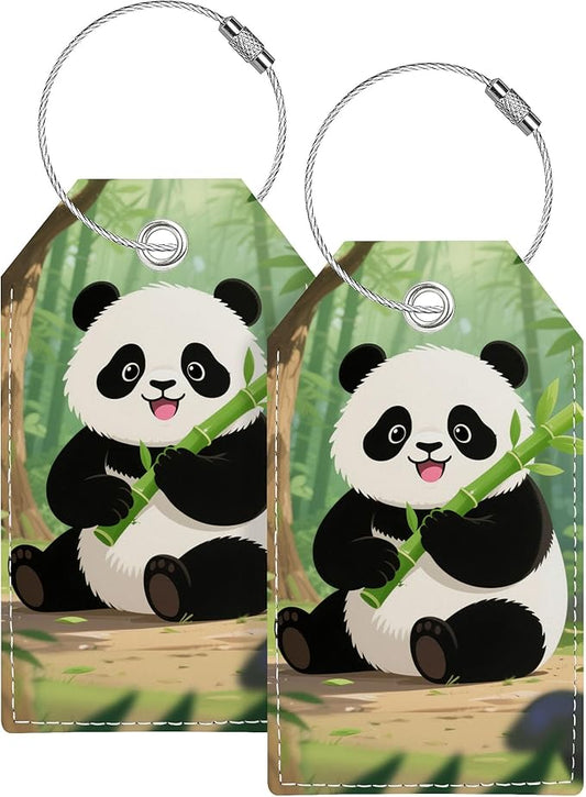 Luggage Tag, Personalized Luggage Tags for Suitcases, Cute Bag Tags for Backpacks Handbag School Instrument with Name ID Label Travel Essentials, Unique Fun Baggage Tags 2 Pack, Panda