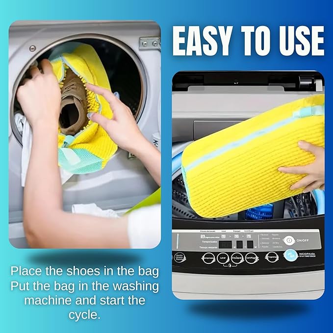 XXL Shoe Bag for Washing Machine - 2PCS Reusable shoe laundry bag for washer and dryer, 360° Premium Protective Shoe Washing Machine Bag for Sneakers, Slippers, Gym & All Type of Shoes (YELLOW)