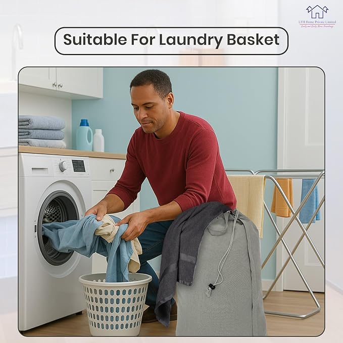 LFH Home Cotton Canvas Large Laundry Bag with Handle, Heavy Duty Drawstring Closure Washable Laundry Bags, School Travel, Home, Hotel, College Dorm, Organizer Sack, Toys Clothes 28x36 (Pack of 2)-Grey