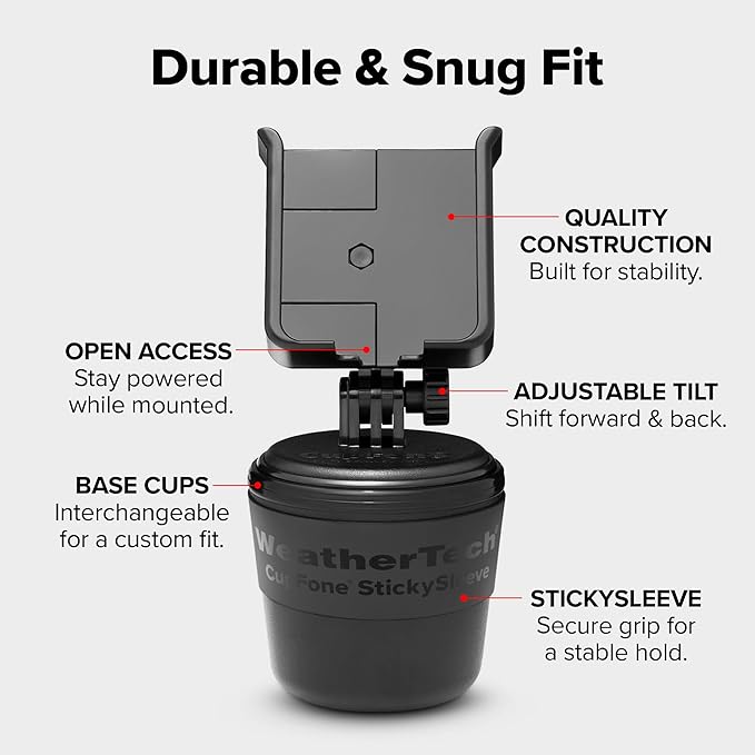 WeatherTech CupFone, Universal Cup Holder Phone Mount for Cars – Adjustable & Secure Fit with Open Access for Charging – Compatible with iPhone, Android - Metal Knobs, Turquoise