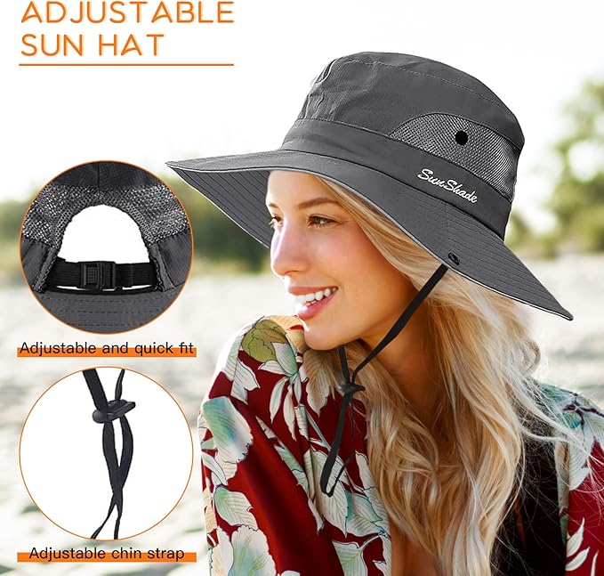 Sun Hats for Women Beach Hat Ponytail Hat Womens Sun Hat with UV Protection Wide Brim