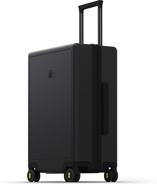 LEVEL8 Large Suitcase with Wheels, Checked Luggage, Lightweight Luminous Textured Tsa Approved Medium Hardside Large Luggages, 24 Inch, Black