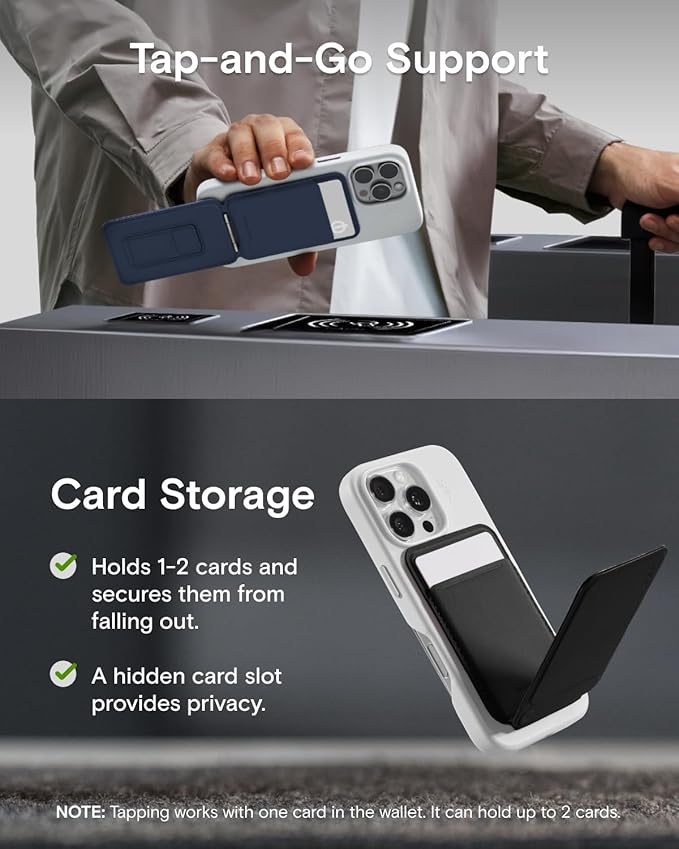 MOFT Phone Tripod Wallet, 3 in 1 Phone Stand Magnetic Wallet, NFC-Supported Magnetic Phone Stand, MOVAS Vegan Leather Adjustable Card Holder-Jet Black