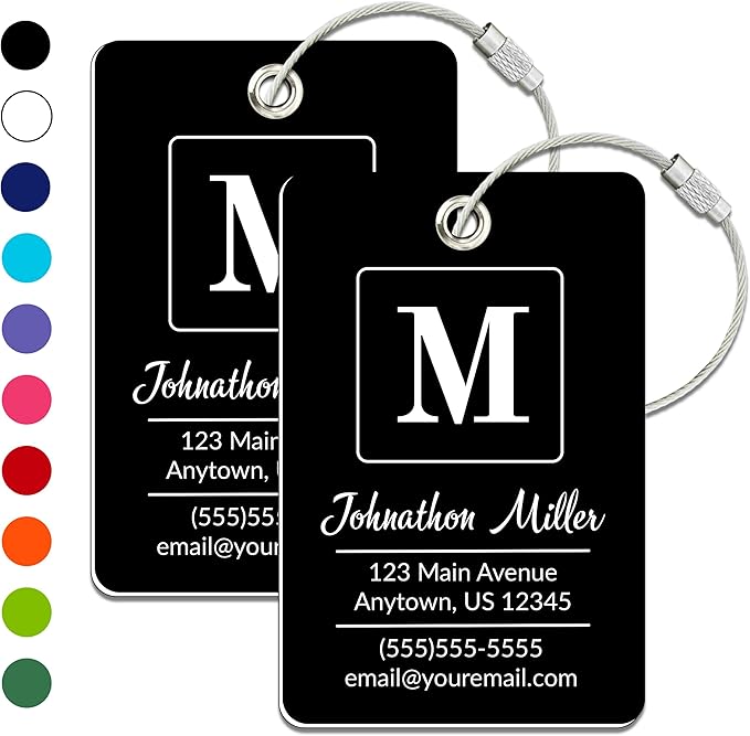 Personalized Luggage Tag | 2 Pack | Custom Luggage Tags for Suitcases | Kids Backpack Tag | 10 Color Options & Choose Font, Font Color