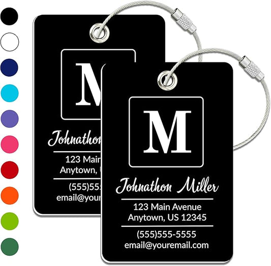 Personalized Luggage Tag | 2 Pack | Custom Luggage Tags for Suitcases | Kids Backpack Tag | 10 Color Options & Choose Font, Font Color