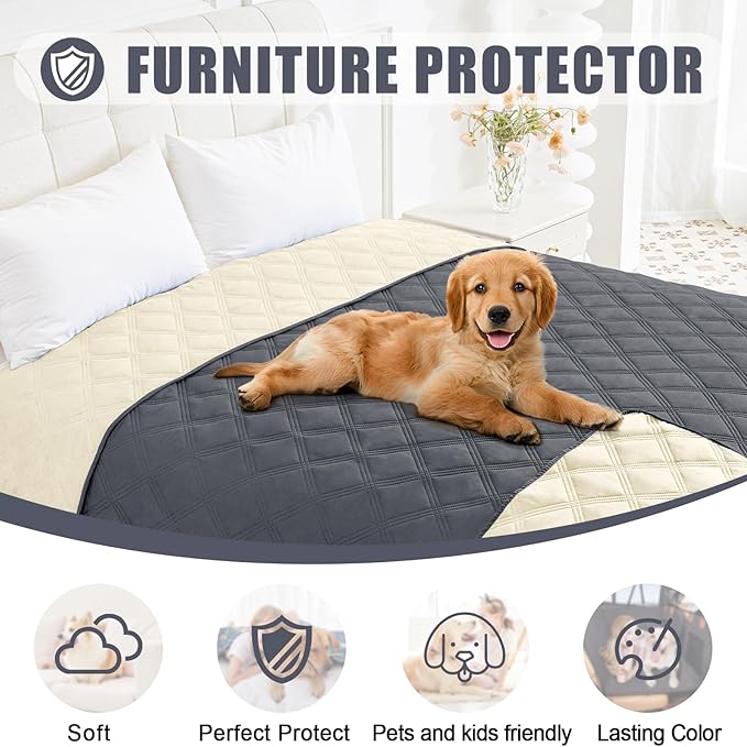 Smiry Waterproof Dog Bed Cover Blanket 68x82, Soft Reversible Pet Blanket, Washable Leakproof Cats Dogs Couch Cover for Sofa, Couch, Furniture, Lattice, Dark Grey/Beige