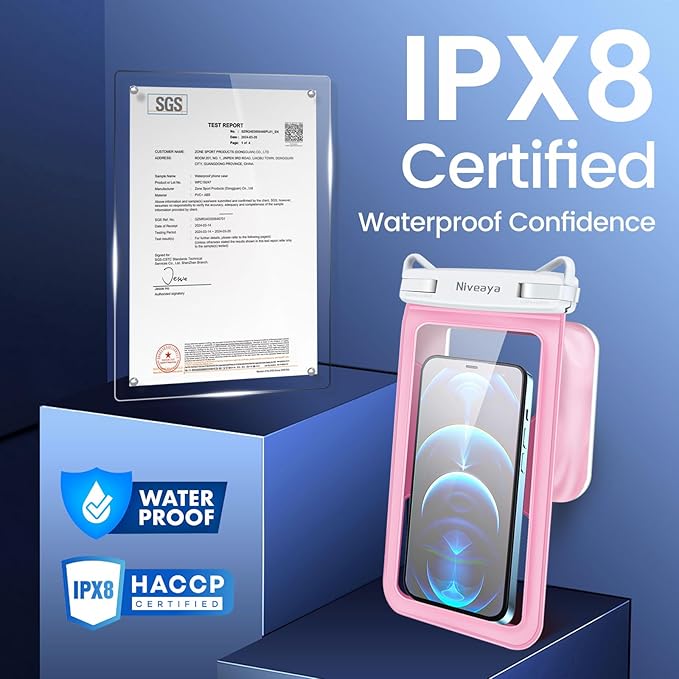 Niveaya [Floatable Floating Waterproof Phone Pouch 2 Pack-Up to 8.5", Large Space Adjustable Neck Lanyard Waterproof Phone Case, Phone Dry Bags for Vacation Beach Pool Kayak Cruise Travel Essentials