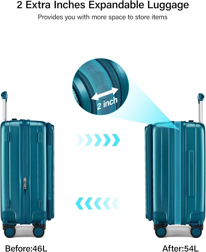 Hanke 20 Inch Expandable Carry On Luggage Airline Approved Top Opening Hard Shell Suitcases with Wheels Lightweight Travel Luggage Carry On Suitcase for Woman Men-Caribbean Blue