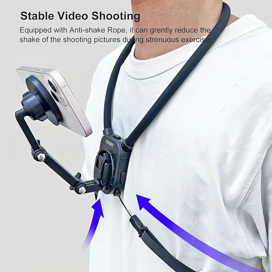 Magnetic POV/Vlog Phone Neck Mount Holder for iPhone 15/14/13/12 Pro Mini/Plus/Pro/Pro Max, Hand Free Chest Stand Video Recording for Mobile Phone Accessory