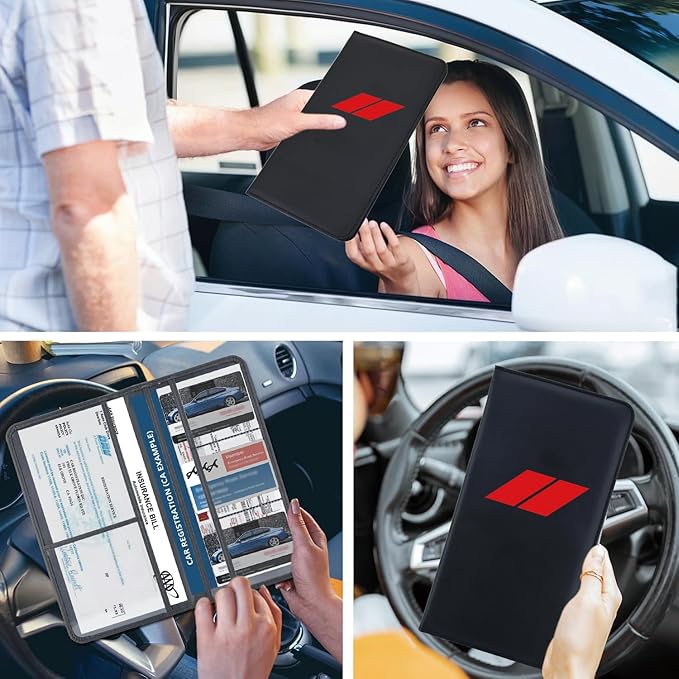 Leather Car Registration and Insurance Cards Holder, Vehicle Glove Box Car Organizer Documents License Compatible with Dodge Challenger Charger SRT RAM Auto Interior Accessories