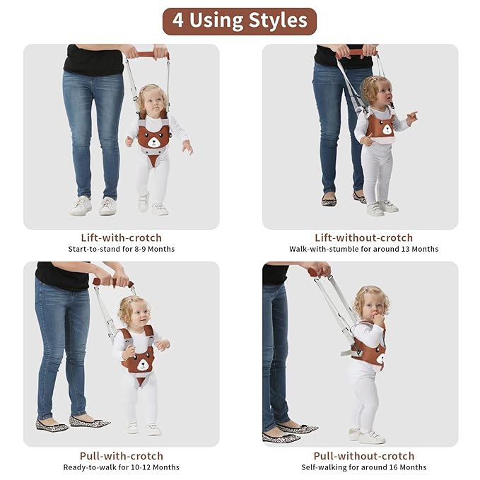 IULONEE Baby Walking Harness Breathable Handheld Kids Toddler Helper Assistant Adjustable Infant Walker Help Baby Walk Stand Up Child Learning Belt for 8-24 Month Old Babies Activity (Brown)