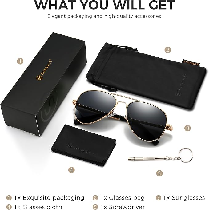 SUNGAIT Classic Aviator Sunglasses for Men Women Polarized UV400 Protection Vintage Retro Chic