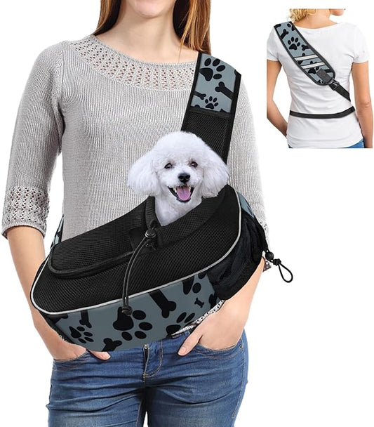 Gloppie Dog Carriers for Small Dogs Hands Free Pet Carrier Mesh Travel Dog Sling Bag Comfortable Puppy Carrier for Dogs Below 10 lbs Cute Grey M