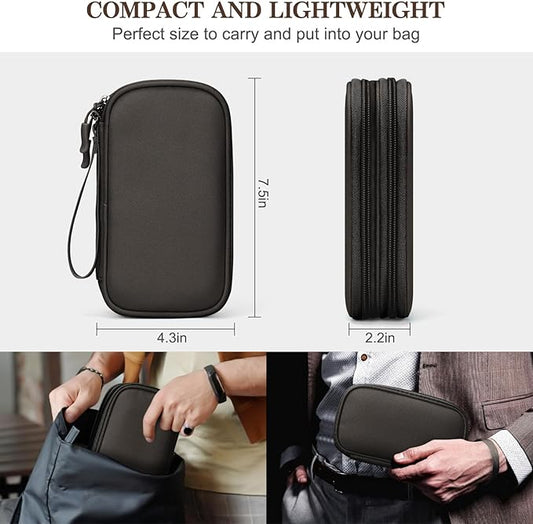 FYY Electronic Organizer, Travel Cable Organizer Bag Pouch Electronic Accessories Carry Case Portable Waterproof Double Layers All-in-One Storage Bag for Cable, Cord, Charger, Phone, Earphone Coffee