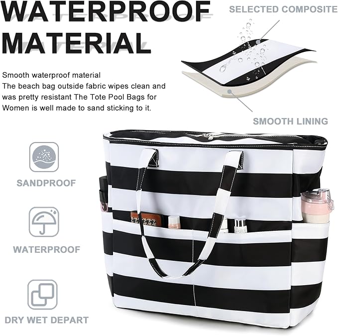 Bluboon Waterproof Beach Tote Pool Bags for Women Ladies Extra Large Carry On Bag With Wet Compartment for Weekender Travel