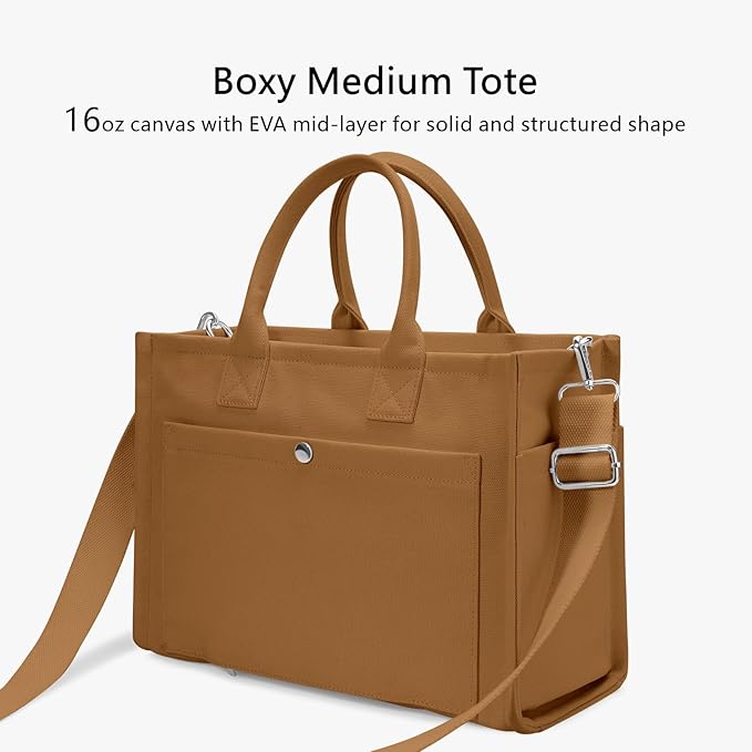 TOPDesign Heavy-Duty Canvas Tote Bag for Women, Adjustable Crossbody/Shoulder Handbag with 9 Pockets, Everything Tote