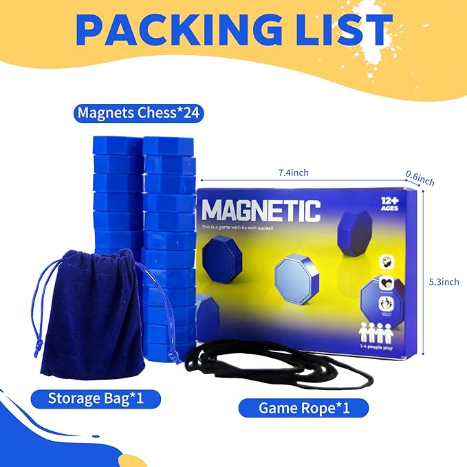 Magnet Game with String, 24 Magnets Magnetic Chess Game for Kids & Adults, Puzzle Strategy Board Games for Family Night, Travel, Party & Camping﻿