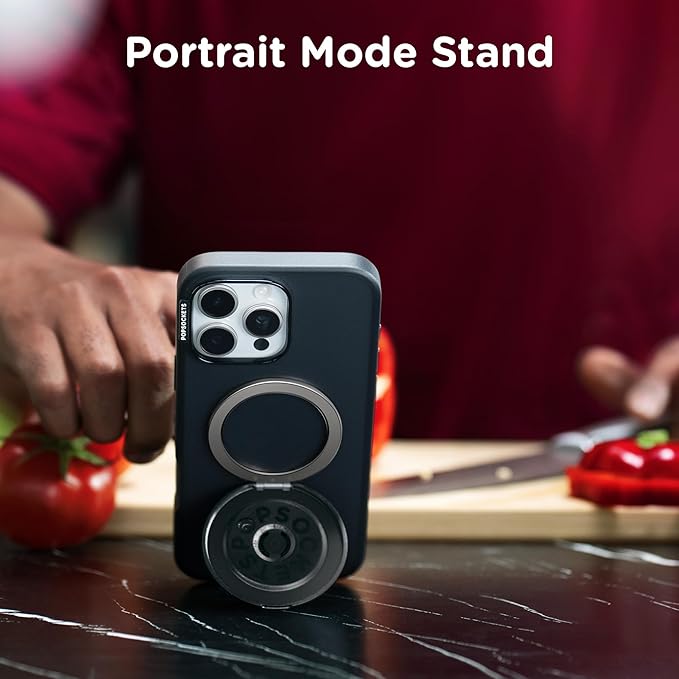 PopSockets Kick-Out Grip for MagSafe, Phone Grip with Built-in Phone Stand, Adjustable Kickstand for Portrait or Landscape, Strong Magnetic Hold, Wireless Charging Compatible - Black