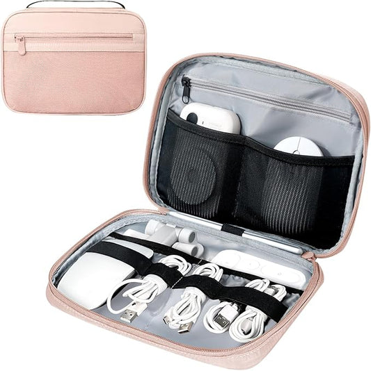 Electronics Organizer Bag, Portable Cable Organizer Case Travel Electronic Accessories Storage Case - Travel storage bag for Cables, Chargers, Phone, SD Cards - Pink