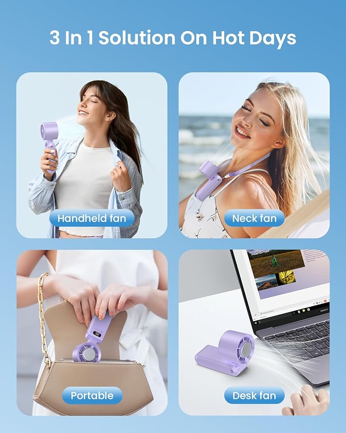 2 Pack Handheld Portable Turbo Fan with Ice Cooler, Speed (1-199) 5500mAh*2 Rechargeable Personal Fan,[20H Cooling Time] Mini Yet Powerful, Small Pocket Fans for Travel/Outdoor/Office, Purple