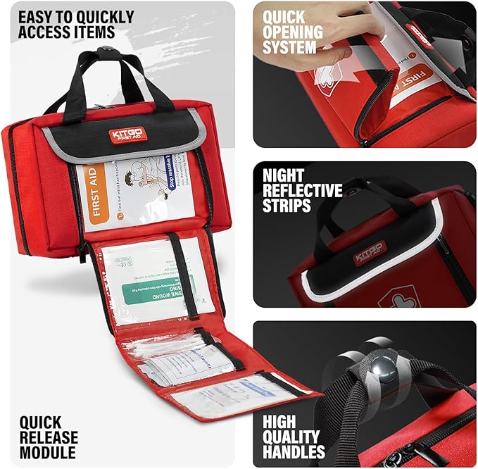 First Aid Kit - Waterproof Compact Small Emergency Medical Trauma Kit for Home, Travel, Camping, Hiking, Vehicle, Workplace Gift for Doctors, Parents, Travelers, Climbers (218 Piece Red)