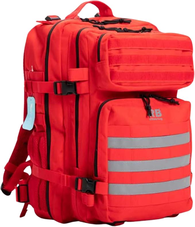 Xtreme 30L Tactical Backpack – Carry On Travel and Gym Daypack with 16 inch Laptop Sleeve, Stick Holder, Double Bottle Pockets, Recycled Fabric Shell, Rain Cover (Red)