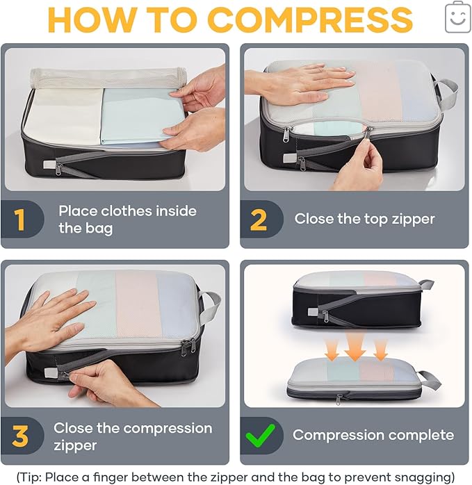 Veken 2/6/9/11 Set Compression Packing Cubes for Travel Essentials,Compressible Expandable Large Luggage Suitcase Organizer Bags for Clothing,Durable Space Saver Storage Bags(Black)