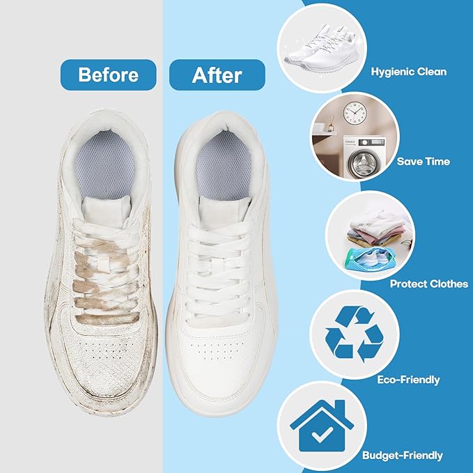 Shoe Washing Machine Bag: Laundry Shoe Bag for Washer and Dryer - 2pc Reusable Shoe Cleaning Bag for Sneaker Tennis Shoes Unstain Cleaner Kit (Blue 2pcs)